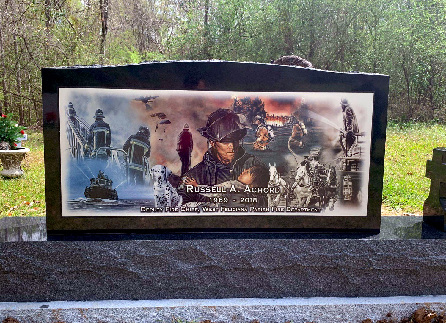 Vivid porcelain memorial portrait installed on a monument
